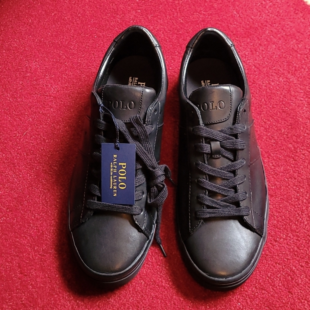 POLO Ralph Lauren Black Leather Smart Designer Sneakers - Brand New!